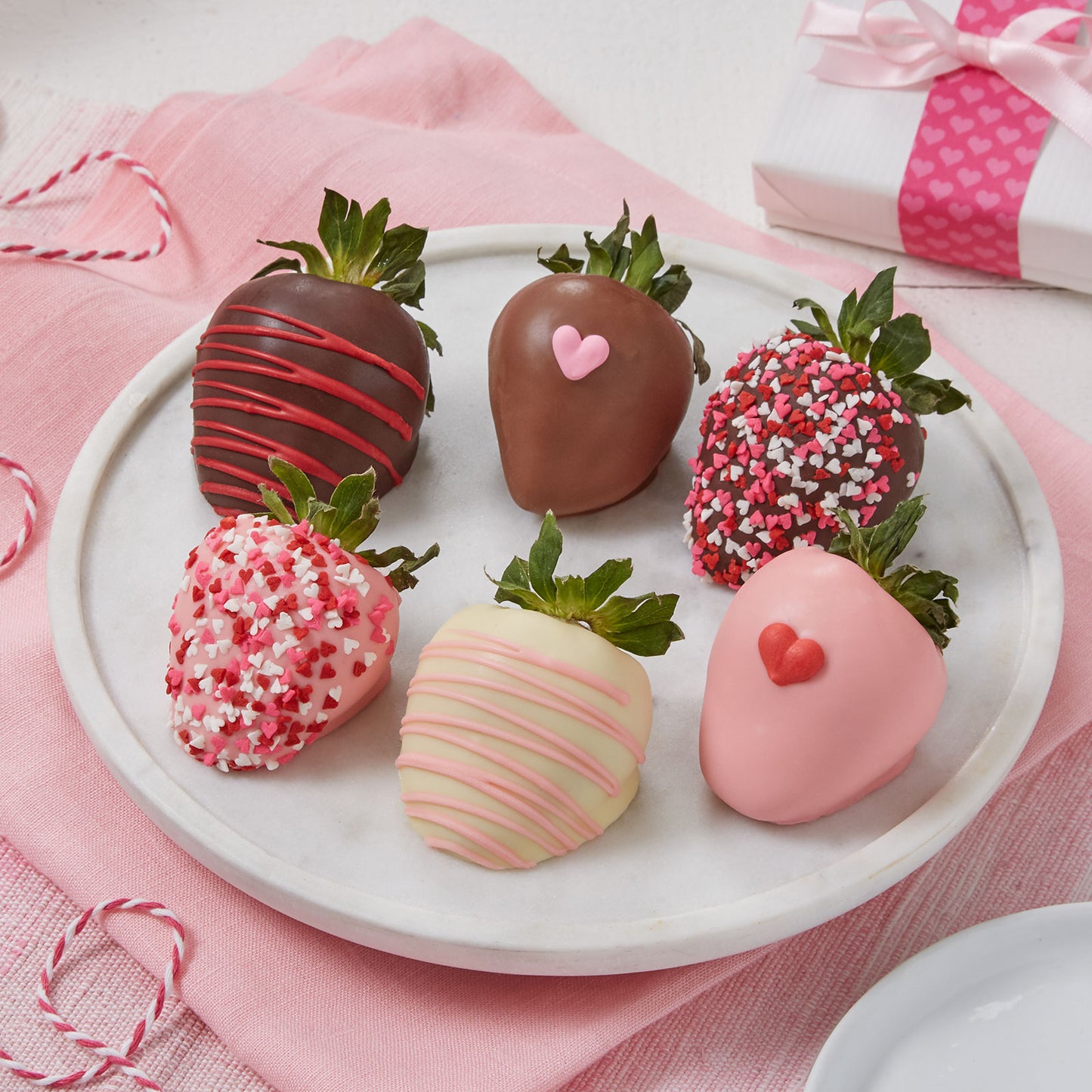 Red and pink chocolate covered half dozen strawberries 